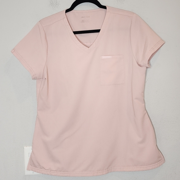 JAANUU 3-pocket V-Neck Pink Scrub Top women's size Large. - Picture 1 of 16